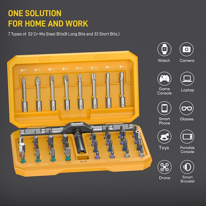 Magnetic Ratchet Screwdriver Set, 42 in 1 T Handle Ratchet Screwdriver Set | with S2 Steel Bits, Compact Case, Ratcheting Screwdriver for Home Daily Repair, DIY Projects, Ideal Gift for Men Husband