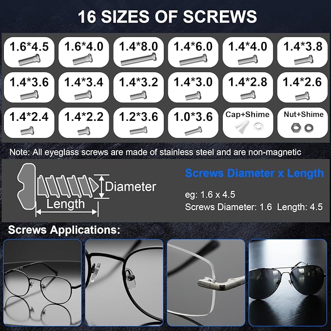 STREBITO Glasses Repair Kit, All-in-One Eyeglass Repair Kit | 16 Sizes of Screws, 12 Pairs of Nose Pads & Tweezer, Precision Screwdriver Set for Glasses, Sunglasses & Small Electronics