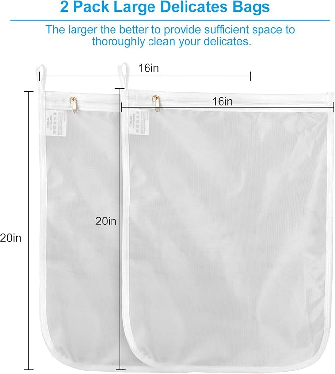 GOGOODA 2 Pack Delicates Laundry Bags, Fine Mesh Wash Bag with Hanging Loop | Large for Lingerie, Shirts, Sweaters, Underwear, Bra, Silk, Socks