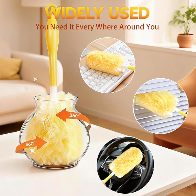 Duster Refills Compatible with Swiffer Duster Handles, 100 Count, 1 Handle | Heavy Duty Fluffy Microfiber,Disposable Dusting Pads for Cleaning Blinds, Fans, Furniture, Shelves, Unscented,Yellow