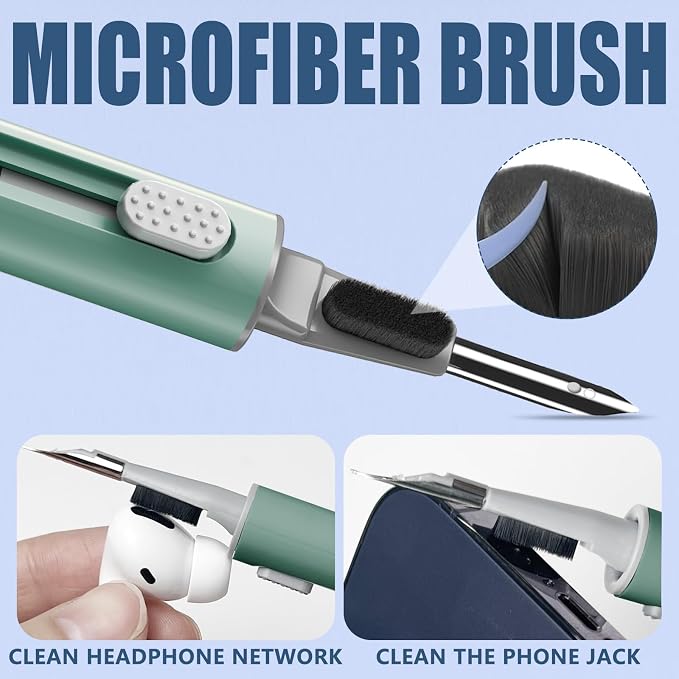 Inesore Multi Cleaning Kit for AirPods & All Bluetooth Earbuds (Green) | Metal Tip, High-Density Soft Brush, Flocked Sponge Tip, 3 in 1 Design, Compact & Lightweight, Easy Operation, Easy to Carry
