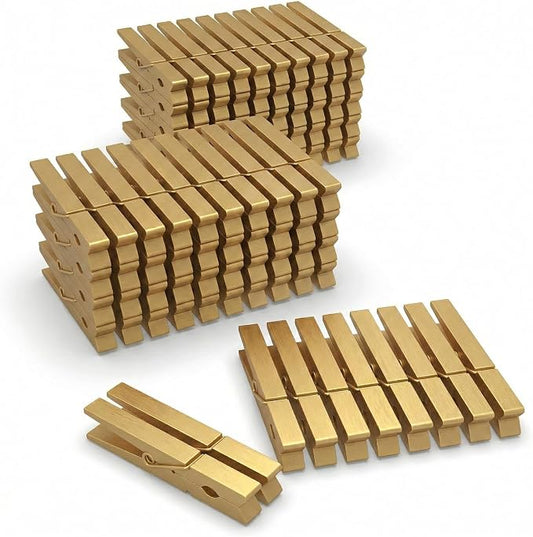 100 Pcs Gold Clothes pins - 2.9 Inch Wooden Clothespins Cheer Clips | Vibrant for Crafts Classroom Decorations Clothing Pictures Laundry Solid Wood No Splinters Fade‑Proof