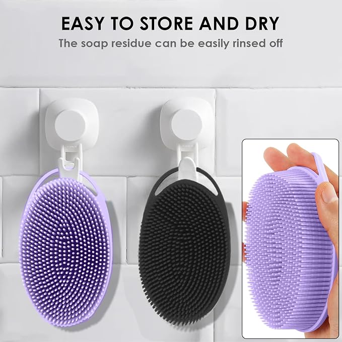Silicone Body Scrubber – Silicone Loofah for Shower, Set of 2 Soft Dual-Sided Exfoliating Body Bath Shower Scrubber Loofah Brush Easy-to-Clean for Sensitive Kids Women Men All Kinds of Skin