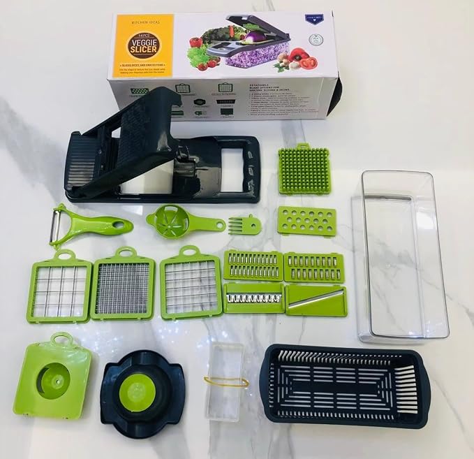 ERCLE's16-in-1 Vegetable Cutter Slicer – Multifunctional Vegetable Chopper with Stainless Steel Blades, Manual Onion Cutter, Food Slicer & Dicer for Kitchen, Salad Maker.