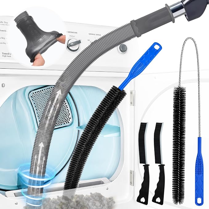 PetOde 5 Pcs Dryer Vent Cleaner Kit, Universal Vacuum Hose Attachment Gray | Cleaning Brushes for Refrigerator Coils, Condenser, Window Tracks, Toilets