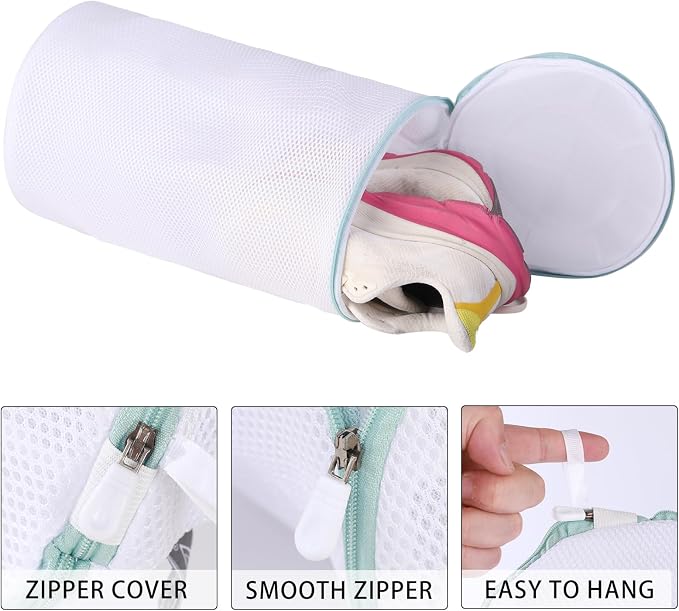 Shoe Washing Machine Bag, Mesh Laundry Bag for Sneakers, 8x15, 2Pcs | Large Shoe Washing Bag for Footwear, Trainers, Tennis, Slippers, Building Blocks, Sandwish Mesh, Travel, Prevent Tangling
