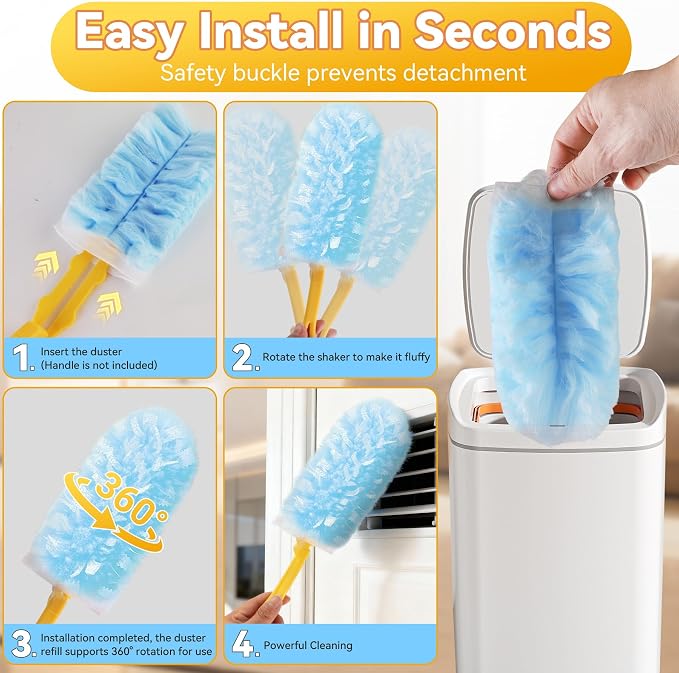 Tiumso 60 Count Duster Refills Dusters for Cleaning Compatible with Swiffer | 360° Heavy Duty Microfiber, 5X Electrostatic Dust Capture, Ideal for Furniture, Corners & Ceiling Fans, Refills Only