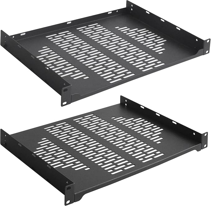 RIVECO 2 PCS 12” Rack Shelves for 19 inches Network Rack & Cabinets, 1U Rack Mount Shelf Vented Cantilever Tray, for Server, IT & Sound Equipment