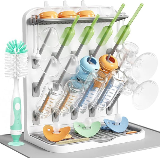 Lifewit 15-Hooks Baby Bottle Drying Rack with Drain Mat & Brush, BPA Free | Vertical Bottle Storage Organizer, Stand-Up Dryer Holder for Pacifiers, Pump Parts, Baby Stuff, Newborn Essentials Must Haves