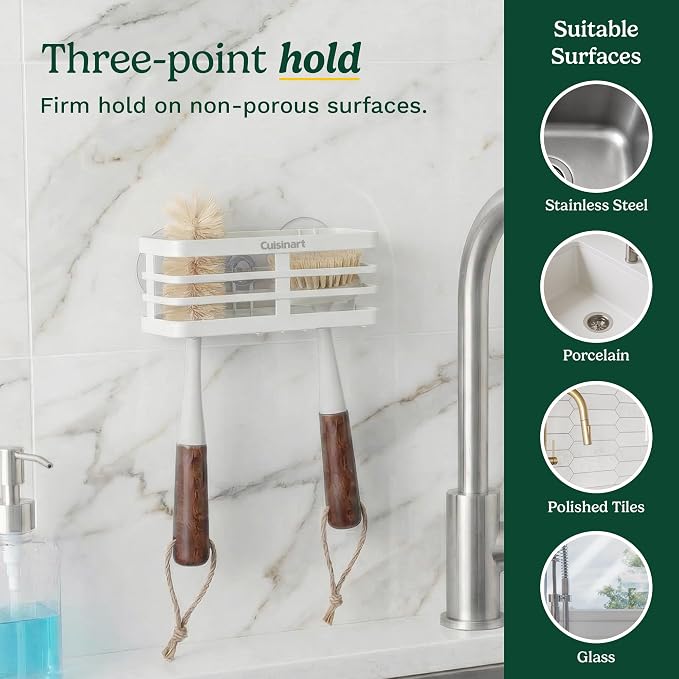 Cuisinart Sponge Holder for Kitchen Sink—Metal Sink Caddy with Triple Suction Cups, Kitchen Sink Organizer, Organization and Storage for Sponges, Brushes, Soap & Cleaning Accessories