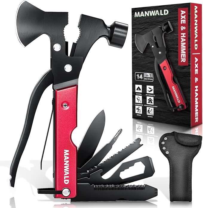 15 in 1 Multitool Axe Hatchet, Camping Accessories Survival Gear, Multi Tool for Camping Hiking Survival, Fathers Day Dad Gifts for Men, Cool Gadgets, Gifts for Him Husband, Boyfriends