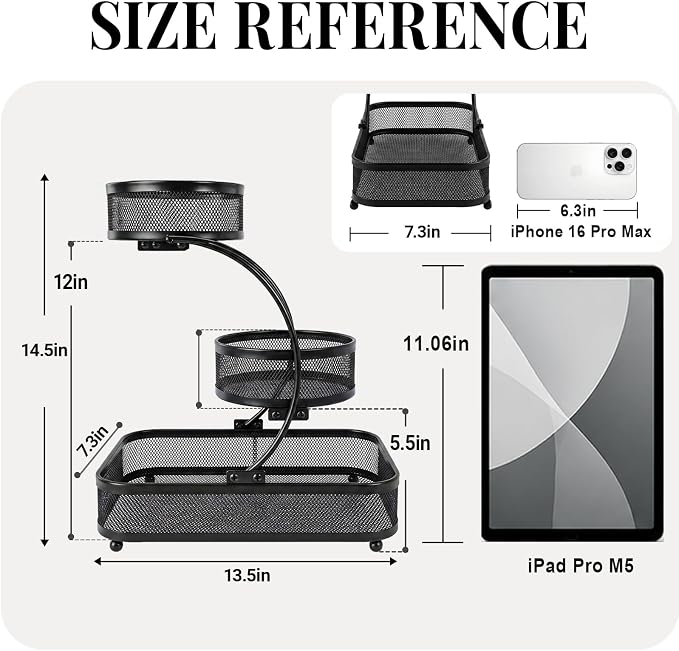 3 Tier Bathroom Counter Organizer-Cologne Organizer | Water-Resistant Open Metal Vanity Organizer, Ultra-Stable Dresser Top Shelf with Strong Load Capacity, Black