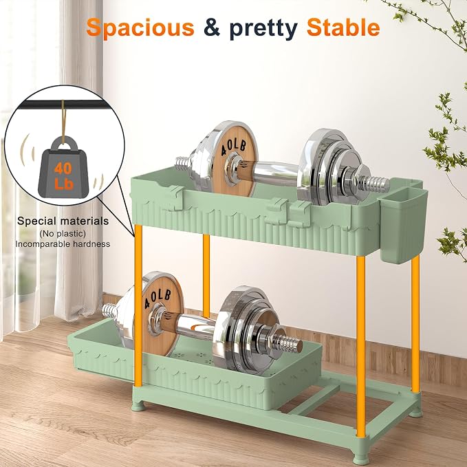 Sevenblue Under Sink Organizer, Bathroom Organizers and Storage, 2 Tier Multi-Use Pull Out Cabinet Organizer with Hang Hooks and Cups (Green, 14.8 Inch)