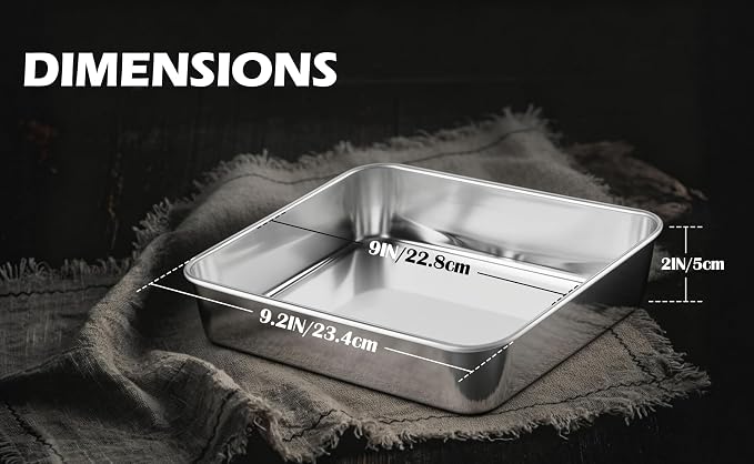 Leonyo Stainless Steel 9x9 Baking Pan, 2 Pack Metal 9IN x 9IN Square Cake Pan, Commercial Brownie Pans Baking Dish for Cornbread, Banana Bread, Lemon Bars, Dishwasher Safe
