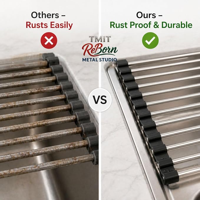 Over the Sink Roll Up Dish Drying Rack – Stainless Steel Collapsible Dish Drainer, Kitchen Sink Organizer for Counter & Sink, 17.7" x 15.7