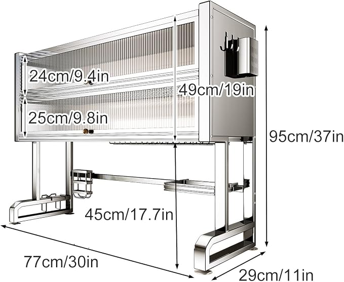 2 Layer Over The Sink Dish Rack with Cabinet Doors, 304 Stainless Steel Dish Drying Rack Over The Sink, Dustproof and Rustproof, Can Store Bowls, Plates, and Knives(77cm/30in)