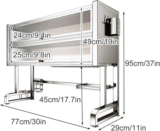 2 Layer Over The Sink Dish Rack with Cabinet Doors, 304 Stainless Steel Dish Drying Rack Over The Sink, Dustproof and Rustproof, Can Store Bowls, Plates, and Knives(77cm/30in)