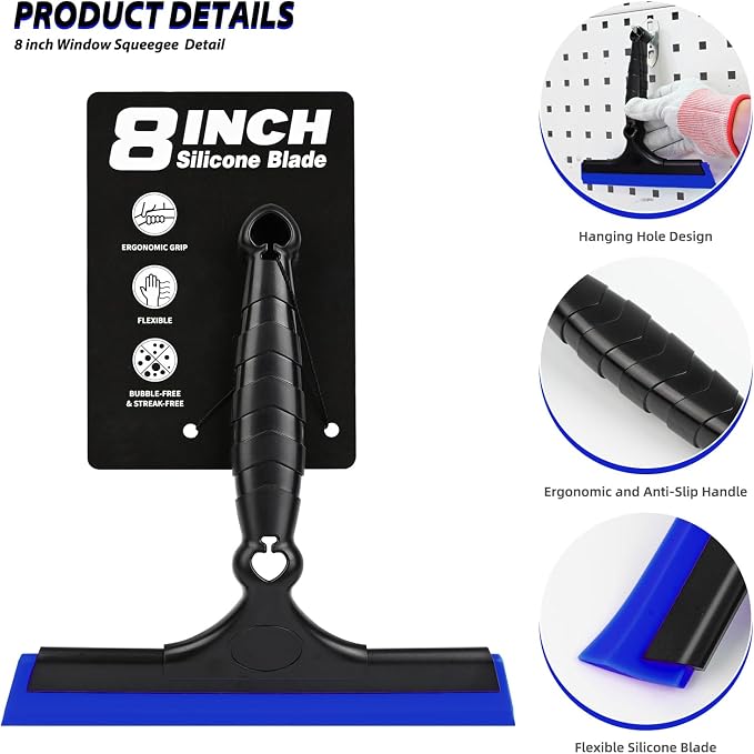 EHDIS Window Tint Tools Kit Professional Window Tint Squeegee Set with 8 Inch Silicone Squeegee,Mini Quarter Squeegee,Triangle Contour Tint Squeegee for Windshield & Rear Glass Tinting and Cleaning
