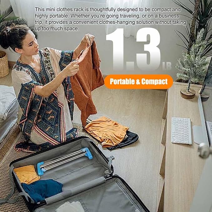 Portable Mini Clothes Compact Rack for Camping, Collapsible and Foldable Clothing Rack for Small Spaces, No-Installation Garment Rack for Indoor Outdoor Laundry Drying (Blue)