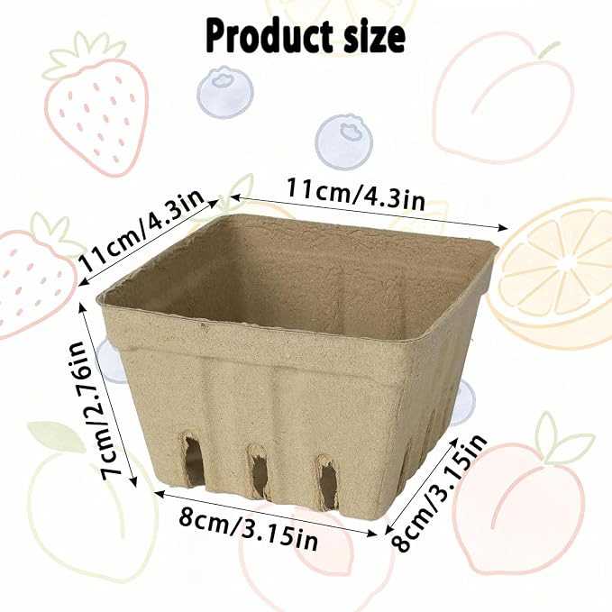 60 Pack Natural Pulp Fiber Berry Baskets, Small Molded Vented Fruit Containers for Strawberry Blueberry Raspberry, Eco-Friendly Produce Trays for Farmers Market, Kitchen Storage & Grocery