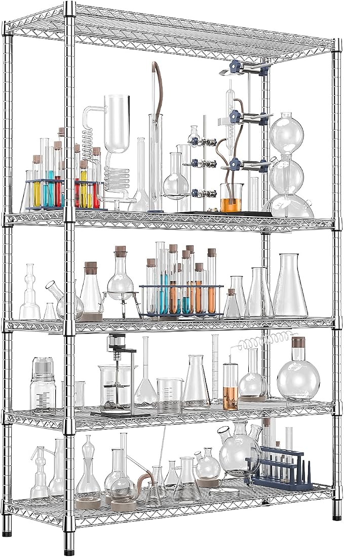 IZEUK 4250 LBS Garage Shelving Wide Storage Shelves 5 Tier Metal Shelves Heavy Duty Adjustable Utility Shelf Rack Chrome 17.7" D x 47.2" W x 70.4" H