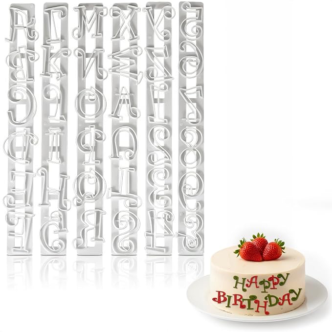 Fondant Letter Cutters for Cake Decorating – Plastic Alphabet Fondant Cutters with A-Z Letters and 0-9 Numbers (9.84" L × 0.98" W), Multipurpose Letter Molds – Cake Decorating Letters for Sugar Paste