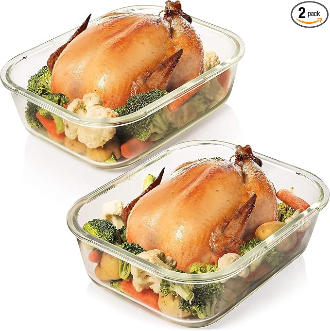 Razab 10 Cups/ 80 Oz 4 Pc (Set of 2) Glass Food Storage Containers with Airtight Locking Lids For Storing & Serving Food. BPA Free & Leak Proof - Microwave, Dishwasher, Fridge, Freezer, Oven Safe