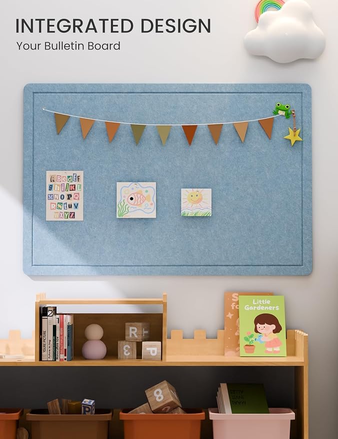 Fluxynara 35.4" x 23.6" Bulletin Board, Dusty Blue | Cork Board Alternative with 12 Removable Adhesive Tabs, Foldable Felt Pin Board for Home, Office, Classroom & Dorm