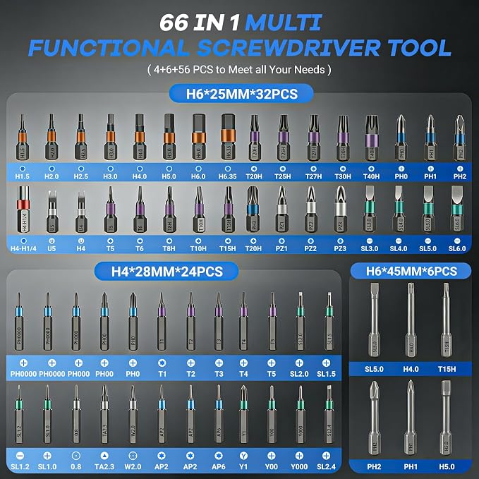 2026 New 66 in 1 Magnetic Ratchet Screwdriver Set, DIY Screwdriver Set with Detachable Handle, Portable Compact Repair Tool Kit for Furniture Laptop Electronicsv Bicycle