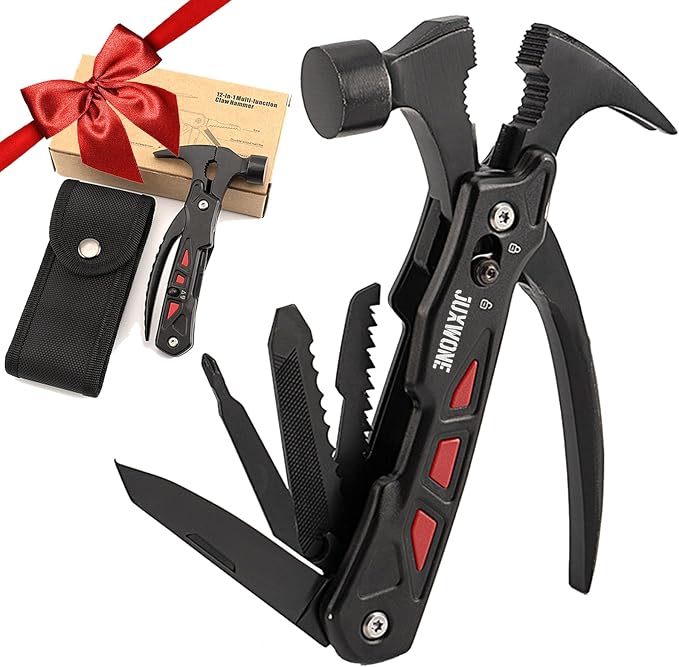 12-in-1 Pocket Knife Multitool with Hammer, Pliers & Screwdriver | Includes a saw, dual safety locks and nylon sheath for secure, organized carry on camping, hiking and DIY trips.