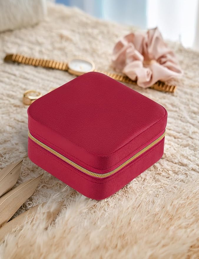 MFXIP Plush Velvet Travel Jewelry Case Small Jewelry Box Jewelry Organizer Storage Case Portable Jewelry Travel Case for Girls Womens Earring, Necklace, Rings,Bracelets with Mirror