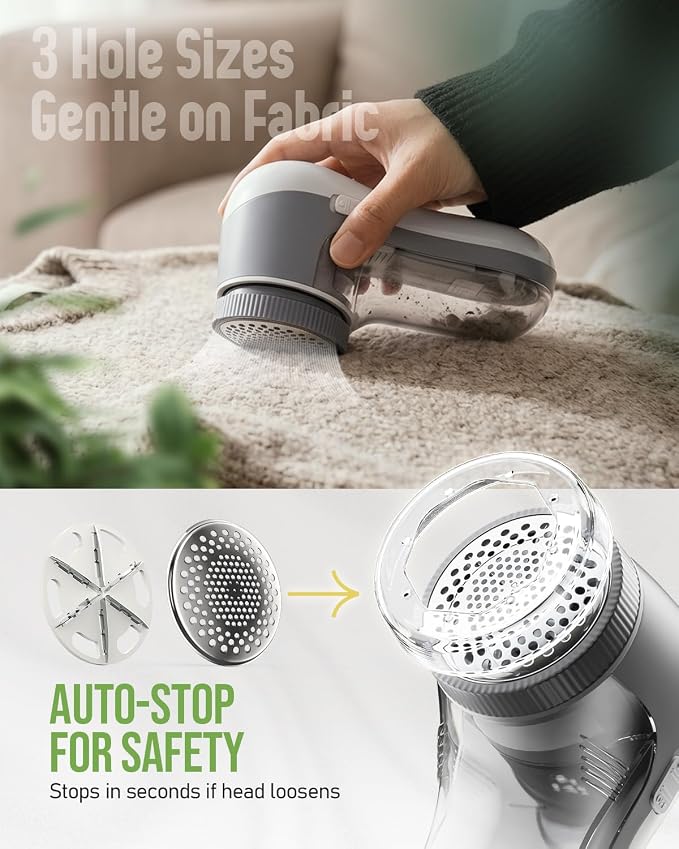 POPCHOSE Fabric Shaver, Lint Shaver with 6-Leaf Blade, Rechargeable | Lint Remover with Type-C Fast Charing Port, Sweater Defuzzer, Clothes Shaver for Couch, Furniture, Blanket, Remove Pilling