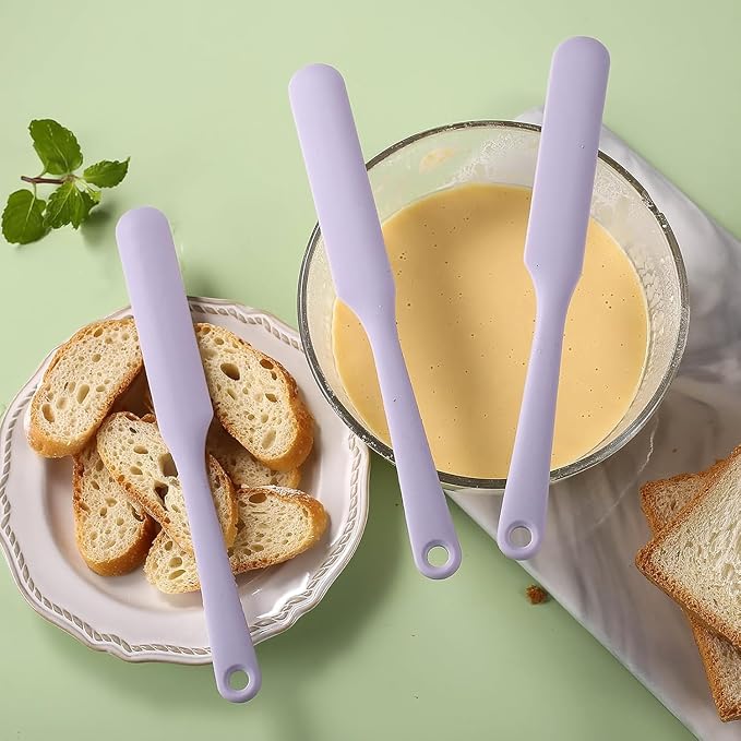 5 Pcs Silicone Jar Spatula Set, Sourdough Spatula, Long Handle Thin Spatulas for Baking, Cake Icing, Butter Cream Spreading, Jam Scraping (Purple, Pink, Green, Yellow, Orange)