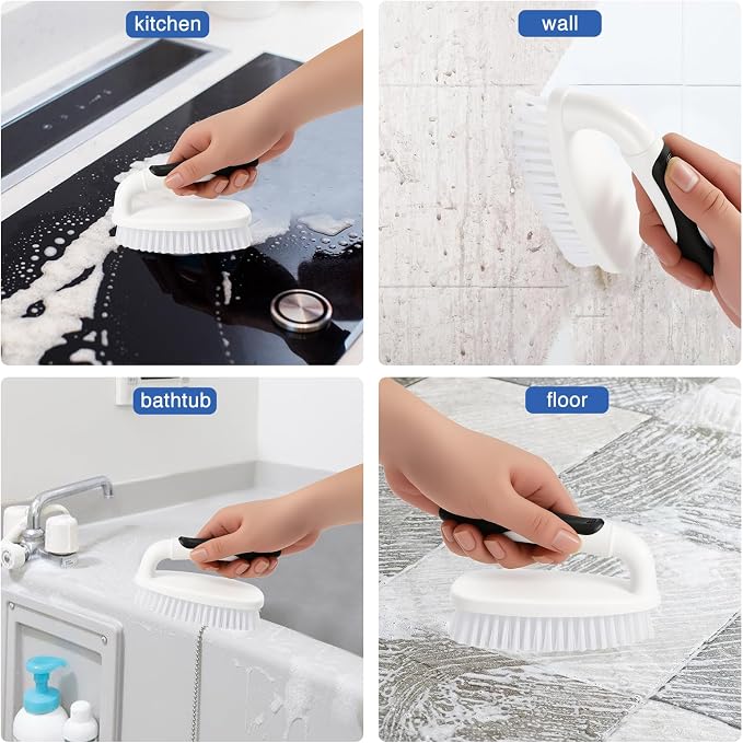 Scrub Brushes for Cleaning Bathtub Scrubber Heavy Duty Scrub Brush with Handle Stiff Bristle Cleaning Brush for Shower, Kitchen, Sink, Bathroom, Floor (Black)
