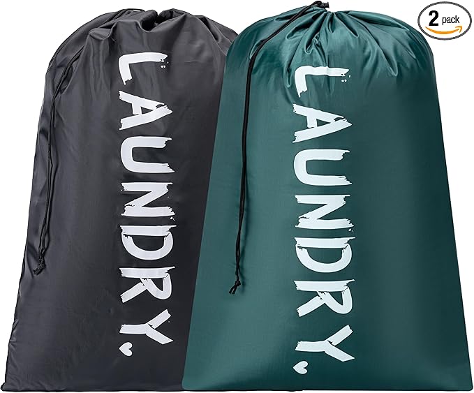 2 Pack Travel Laundry Bag,24" x 36", Extra Large Dirty Clothes Organizer | Machine Washable with Drawstring, Holds 3-4 Loads of Laundry,Fit a Laundry Hamper or Basket Travel Essentials