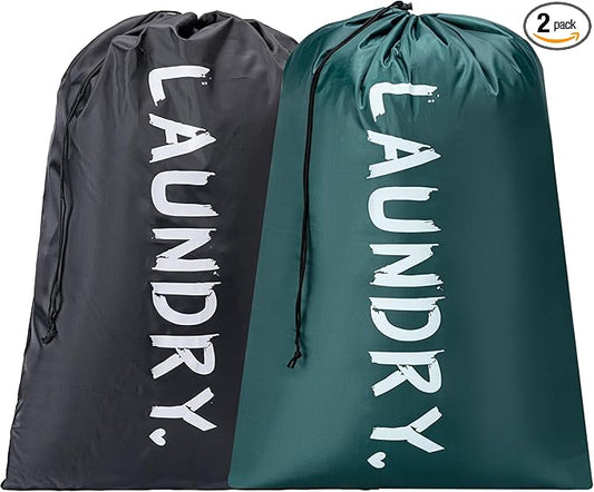 2 Pack Travel Laundry Bag,24" x 36", Extra Large Dirty Clothes Organizer | Machine Washable with Drawstring, Holds 3-4 Loads of Laundry,Fit a Laundry Hamper or Basket Travel Essentials