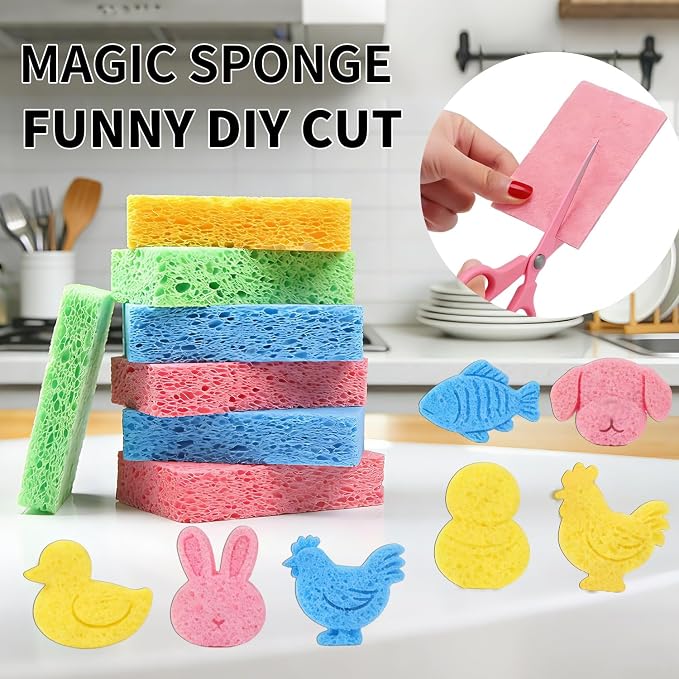 Kitchen Sponges Compressed Cellulose Sponge, Non Scratch Natural Dish Sponge for Kitchen Cleaning Sponges for Dishes Bathroom Cars Pop-up Cleaning Sponge,16 PCS