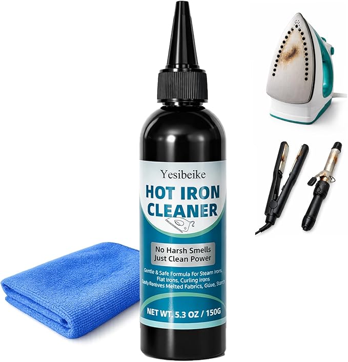 150g No Smoke Iron Cleaner, Cold Use Soleplate Cleaner Paste for Steam Irons, Removes Starch, Melted Fabric & Glue, Safe for Flat & Curling Irons, with Microfiber Cloth