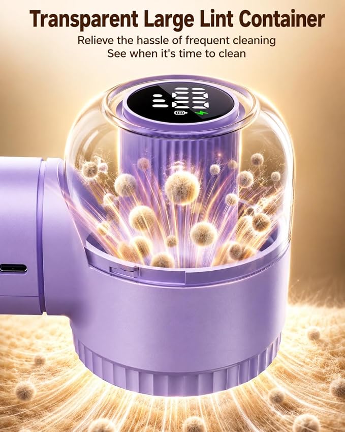 coldSky Fabric Shaver, 𝟮 𝗶𝗻 𝟭 Lint Remover with Brush, 1200mAh Sweater Shaver with Digital Display,3 Speeds Lint Shaver, 6-Leaf Blades Lint Remover for Clothes, Sofa, Bedding,Purple | Digital Display, 3 Speeds, 6-Leaf Blades, 1200mAh Rechargeable L...