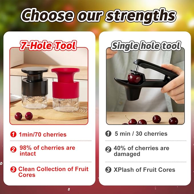 Cherry Pitter Multiple, Quick Release Multi Cherries Stoner Pitter 7-in-1, Push Button Cherry Core Pitter Tool with Splatter Protector, Pit Seed Remover for Making Jam Cherry Dishes