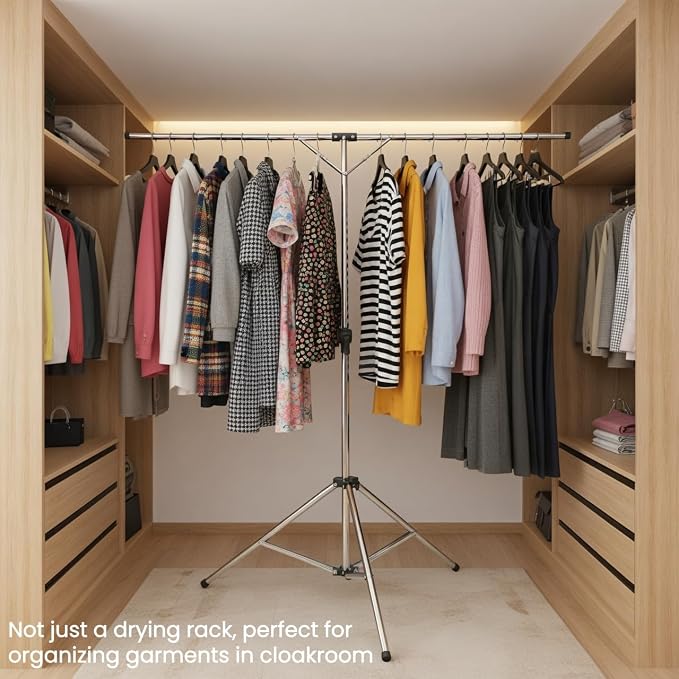 Foldable Portable Space Saving Stainless Steel Clothes Drying Rack. | Heavy Duty Laundry Drying Racks, Adjustable High Capacity Garment Rack, Comes with 20 windproof hooks