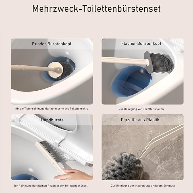 Basaza Toilet Brush and Holder Set Toilet Bowl Cleaning Brush and Holder for Bathroom 4 in 1 White Toilet Bowl Cleaner Brushes & Holders Floor Standing or Wall Mounted