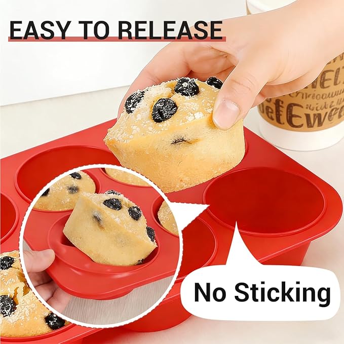 CAKETIME Silicone Jumbo Muffin Pan 3 Pack 6 Cup 3.5 Inch Large Muffin Tin Non Stick BPA Free for Baking Giant Muffins Cupcakes Frittatas