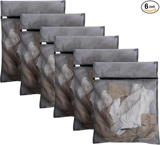 6Pcs Durable Honeycomb Mesh Laundry Bags for Delicates 16 x 20 Inches, Gray