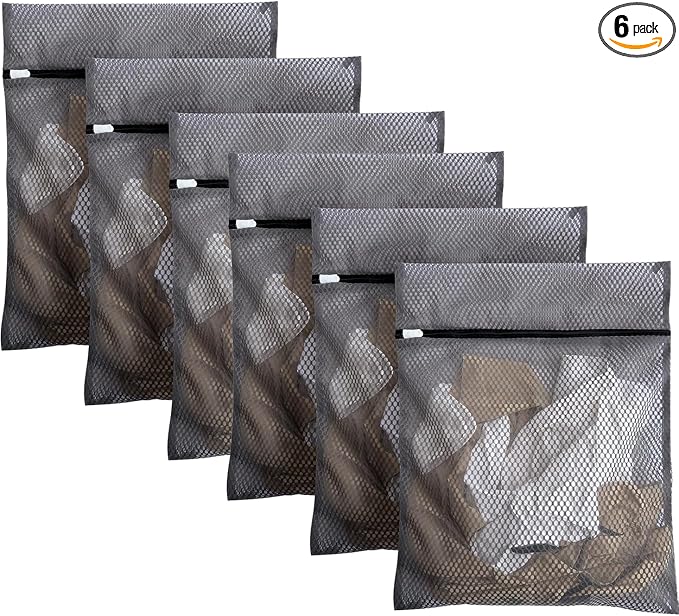 6Pcs Durable Honeycomb Mesh Laundry Bags for Delicates 12 x 16 Inches, Gray