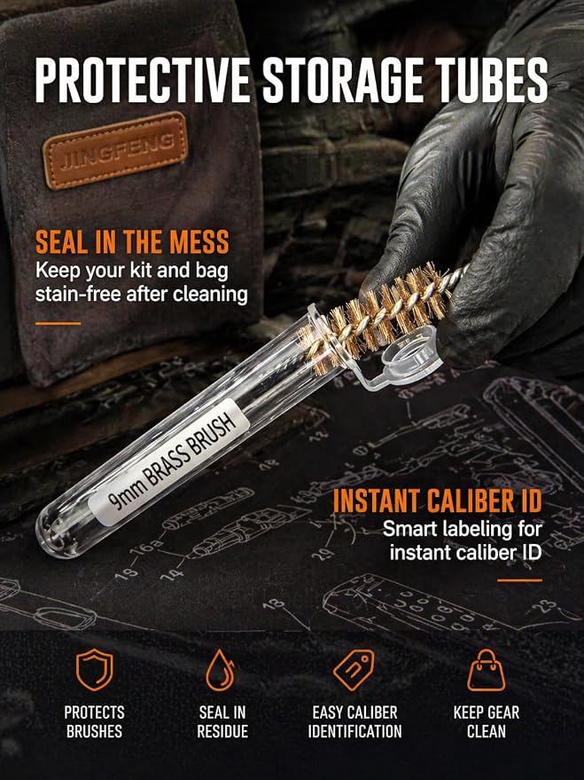Handgun&Pistol Cleaning Kit for 9mm, .22, .380, .40, .45Cal with Ripcord | CLP, Chamber Tool & Brass Bore Brush with Range Bag for Pistol,Includes 100 Gun Cleaning Swabs& Patches