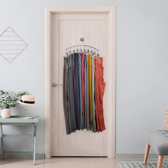Volnamal Legging Organizer for Closet, Metal Yoga Pants Hanger w/Rubber Coated 1 Pack w/10 Clips Hold 10 Leggings, Hangers Space Saving Hanging Closet Organizer for Closet Organizers and Storage-Gray
