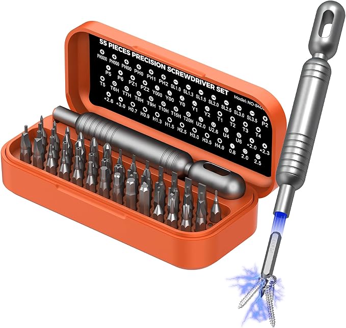 55 in 1 Mini Precision Screwdriver Set, Magnetic Small Screwdriver Kit for Electronics, Phone, Laptop, PC, Camera, Watch, Eyeglasses, Repair Tool Set with Storage Case for DIY & Home Use（Orange）