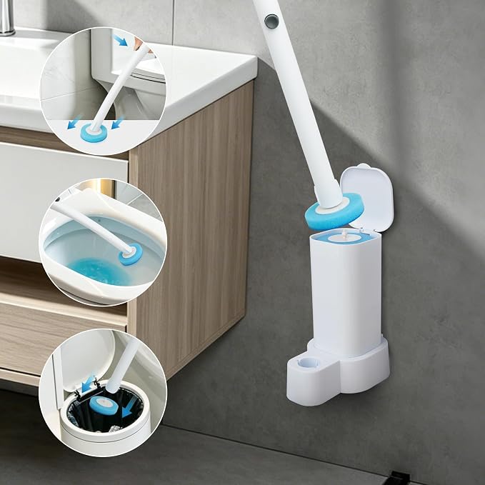 IwIeIaIrI 2 Pack Disposable Toilet Brush and Holder Set with 48 Toilet Wand Refills, Bowl Toilet Brush with Wall Mounted Holder, Limescale Remover Cleaning for Bathroom Cleaning, Bathtub(Square Tube)