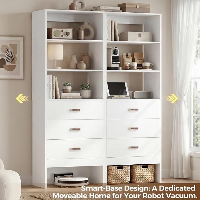 Armocity 4FT Closet System with Leather Handles, 48" Walk-in Closets Storage Unit with Cabinet, Wood Wardrobe Closet Organizer and Storage with 6 Drawers, Set of 2, White